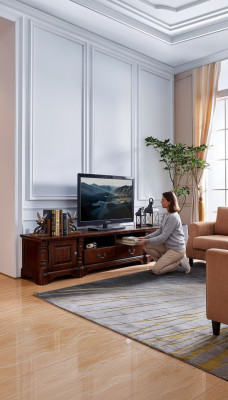 Meuble télé classique en bois, armoire de rangement pour téléviseur, meuble télé en bois de salon.