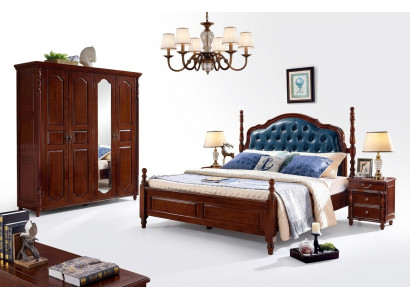 Chambre à coucher Ensemble 4 pièces Lit classique + 2 tables de chevet Armoire