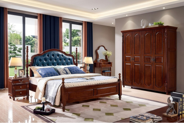 Lit 2x Tables de chevet 3 pcs. Ensemble de chambre à coucher Design de Luxe Classique