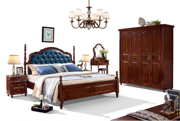 Lit 2x Tables de chevet 3 pcs. Ensemble de chambre à coucher Design de Luxe Classique