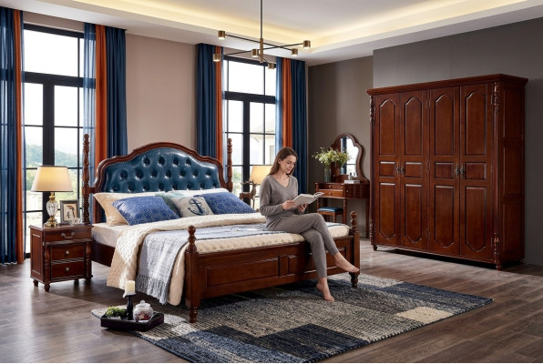 Cadre de lit double Lit de luxe Chambre à coucher Lit double Lits en bois neufs