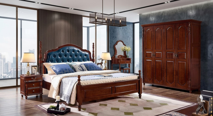 Cadre de lit double Lit de luxe Chambre à coucher Lit double Lits en bois neufs