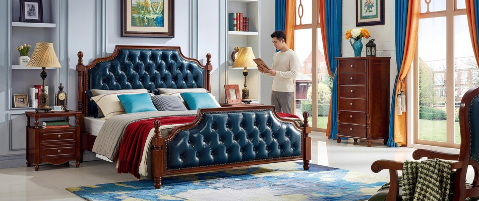 Lit double Chesterfield Chambre de luxe Lit en bois Meubles rembourrés