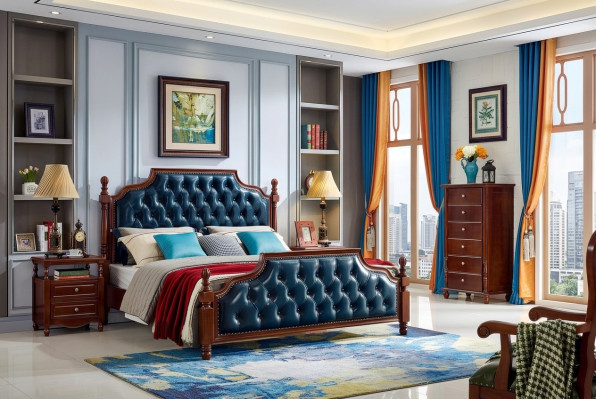 Lit double Chesterfield Chambre de luxe Lit en bois Meubles rembourrés