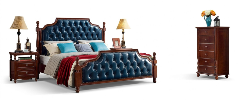 Lit double Chesterfield Chambre de luxe Lit en bois Meubles rembourrés