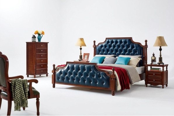 Chambre design Ensemble de lit 2x tables de chevet de luxe classiques 3 pièces.