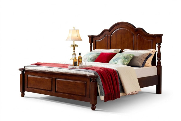 Classique Lit double Chambre Lit Mobilier Bois Lits Massif Marron