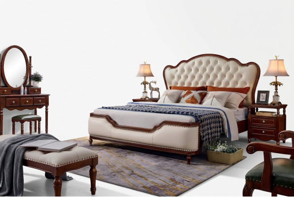 Lit double Cadre de lit Lit en bois Chambre double Blanc Classique neuf
