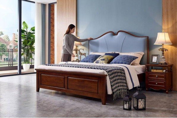 Lit double Chambre de luxe Lit en bois Cadre de lit Rembourrage Mobilier