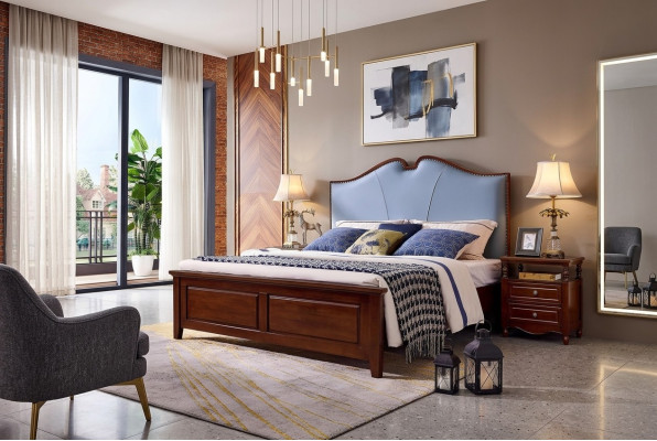 Lit double Chambre de luxe Lit en bois Cadre de lit Rembourrage Mobilier