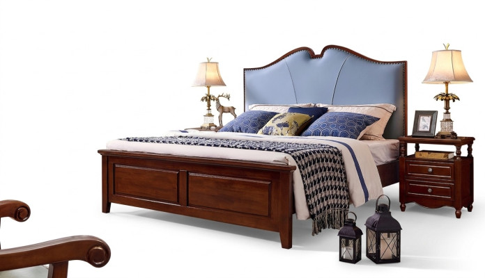 Lit double Chambre de luxe Lit en bois Cadre de lit Rembourrage Mobilier