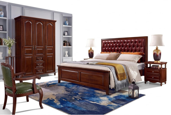 Lit 2x Tables de chevet Armoire Mobilier de chambre Design 4 pièces.