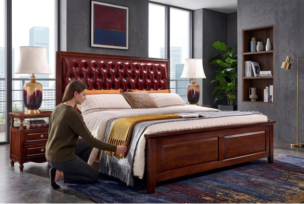Lit double Chambre Bois Rembourrage Cadre de lit Meubles Design Baroque