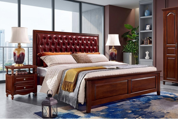 Lit double Chambre Bois Rembourrage Cadre de lit Meubles Design Baroque
