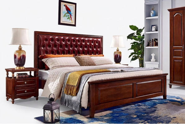Lit double Chambre Bois Rembourrage Cadre de lit Meubles Design Baroque