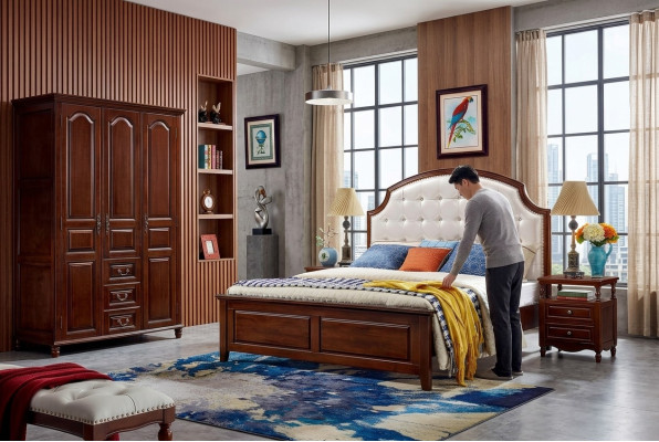 Ensemble chambre à coucher Lit 2x Tables de chevet Armoire Classique 4 pièces.