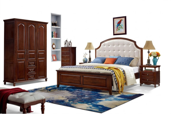 Ensemble chambre à coucher Lit 2x Tables de chevet Armoire Classique 4 pièces.