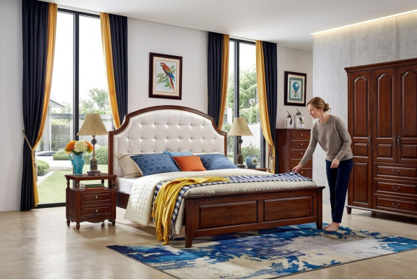 Mobilier de lit Design en bois Lits Lit double solide Chambre classique