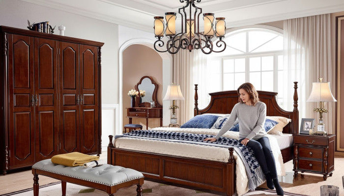 Ensemble de meubles de chambre à coucher de designer 5 pièces Lit Tables de chevet Armoire