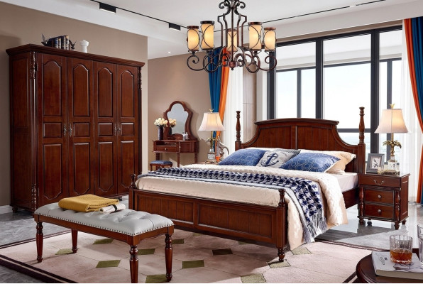 Ensemble de meubles de chambre à coucher de designer 5 pièces Lit Tables de chevet Armoire