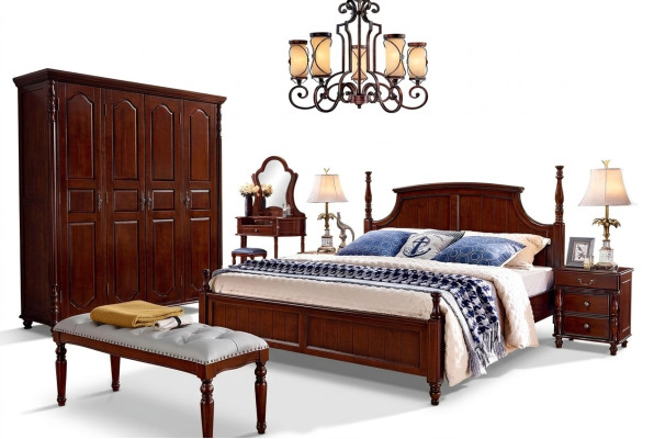 Ensemble de meubles de chambre à coucher de designer 5 pièces Lit Tables de chevet Armoire