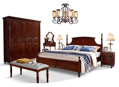 Ensemble de meubles de chambre à coucher de designer 5 pièces Lit Tables de chevet Armoire