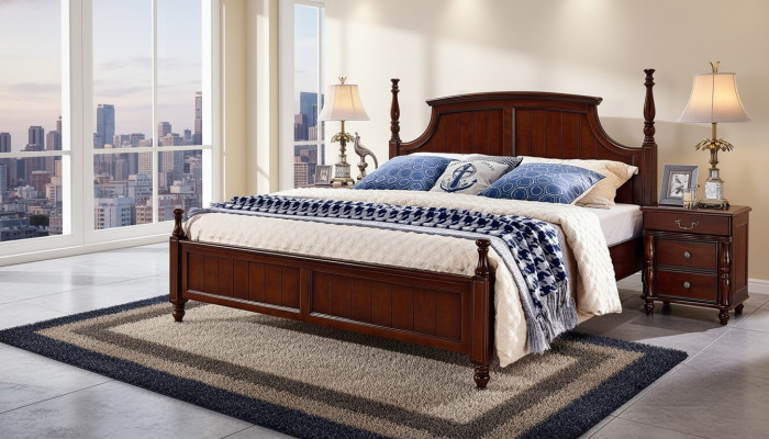 Lits Lit double solide Meubles en bois de lit Conception classique de chambre