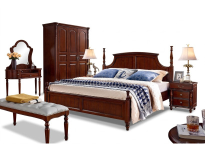 Lits Lit double solide Meubles en bois de lit Conception classique de chambre
