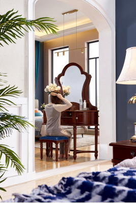 Mobilier classique en bois massif, ensemble de luxe de 2 pièces pour chambre à coucher avec coiffeuse et tabouret