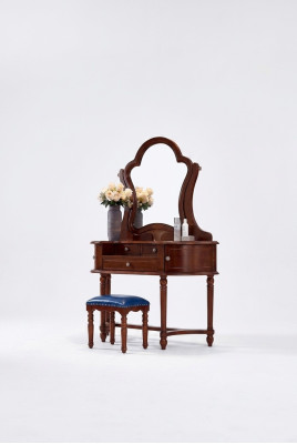 Mobilier classique en bois massif, ensemble de luxe de 2 pièces pour chambre à coucher avec coiffeuse et tabouret