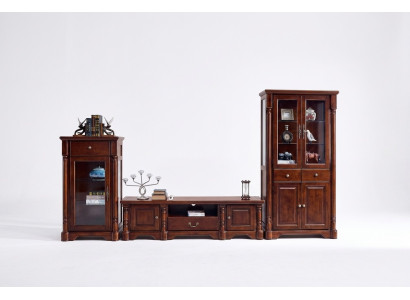 Unité murale design, buffet bas TV, armoire à deux vitrines en 3 pièces. Ensemble de style classique