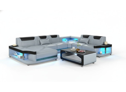 Canapé d'angle en forme de U + Table basse. Mobilier de salon moderne. Canapé d'angle Design.