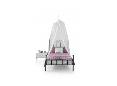 Lit à baldaquin Lit en métal Ensemble de chambre à coucher Table de chevet Mobilier blanc Chambre à coucher 2 pièces