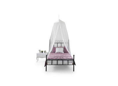 Lit à baldaquin Lit en métal Ensemble de chambre à coucher Table de chevet Mobilier blanc Chambre à coucher 2 pièces