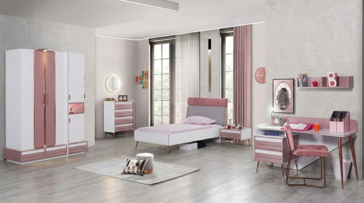 Complete Set de chambre d'enfants pour jeunes Table Lit Armoire Commode 5 pièces