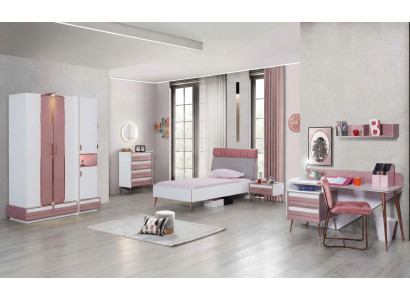 Complete Set de chambre d'enfants pour jeunes Table Lit Armoire Commode 5 pièces