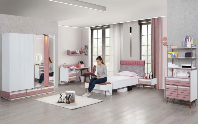 Chambre de jeunes Chambre d'enfants Ensemble complet Lit de jeunes Bureau Armoire Mobilier