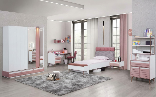 Chambre de jeunes Chambre d'enfants Ensemble complet Lit de jeunes Bureau Armoire Mobilier