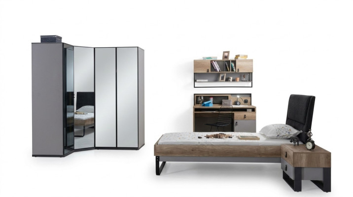 Chambre d'enfants Ensemble de chambre de jeunes Lit Armoire d'angle Armoire Bureau Mobilier 4 pièces