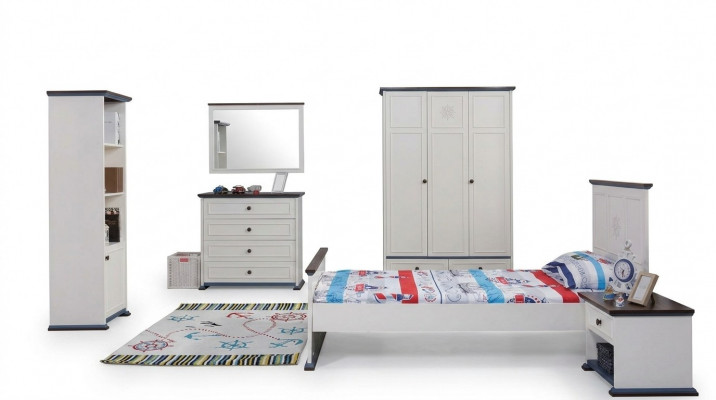 Chambre Chambre des enfants Ensemble Moderne Armoire Commode Table Bois Blanc neuf 5 pièces.