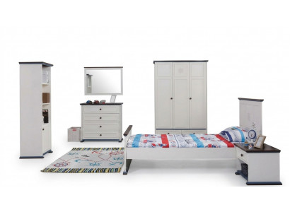 Chambre Chambre des enfants Ensemble Moderne Armoire Commode Table Bois Blanc neuf 5 pièces.