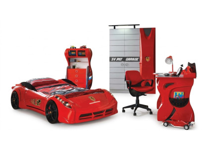 Chambre d'enfant Ensemble de voiture Lit Armoire Commode Bureau Garçon Mobilier 4 pièces