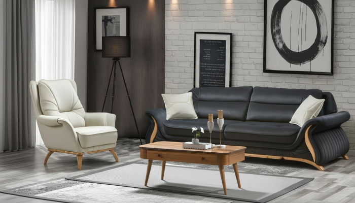 Canapé design 3+1 place Fauteuil revêtement Canapé Luxe Classique Imitation cuir Canapés