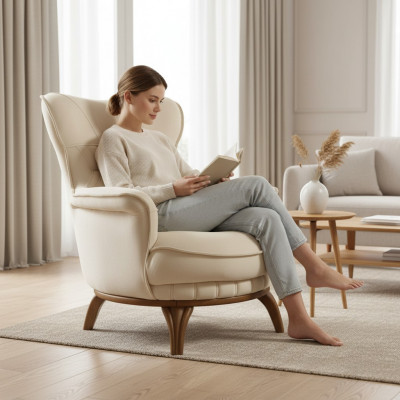 Fauteuil de luxe en tissu de design classique pour salon style lounge.