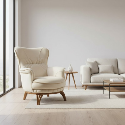 Fauteuil de luxe en tissu de design classique pour salon style lounge.