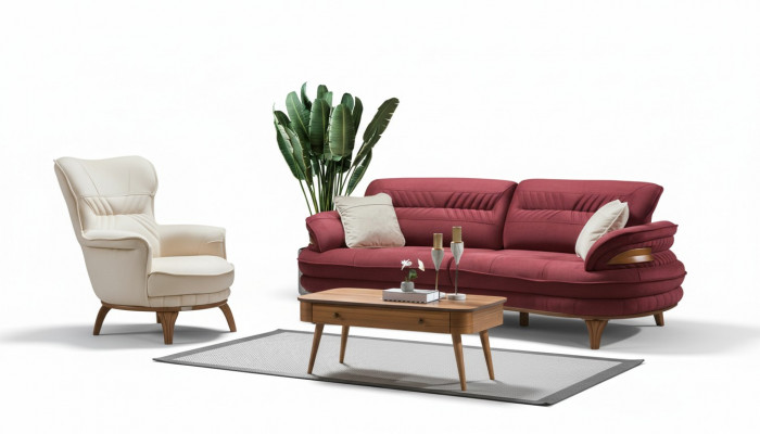 Canapé 3 places + Fauteuil Salon Canapé Canapé Fauteuil Tissu de luxe Meubles