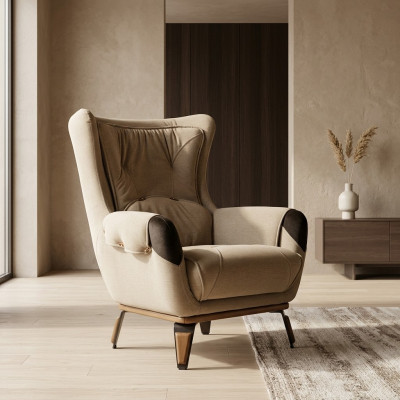 Fauteuil Siège Classique TV Salon Rembourrage Fauteuil Tissu Beige