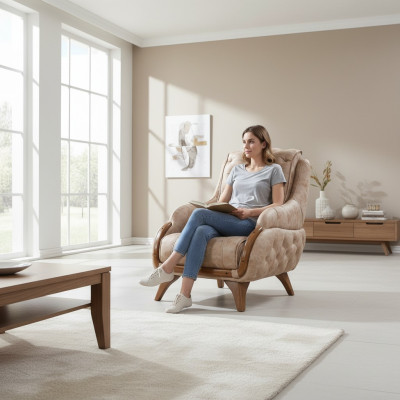 Fauteuil Siège Design Classique Salon Rembourrage Fauteuil Simple Style Cuir