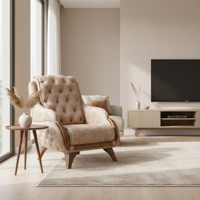 Fauteuil Siège Design Classique Salon Rembourrage Fauteuil Simple Style Cuir