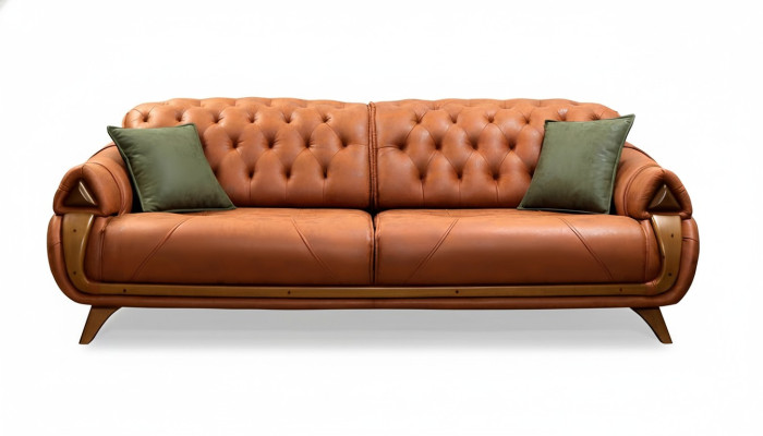 Un canapé-lit trois places de luxe en tissu classique pour trois personnes.